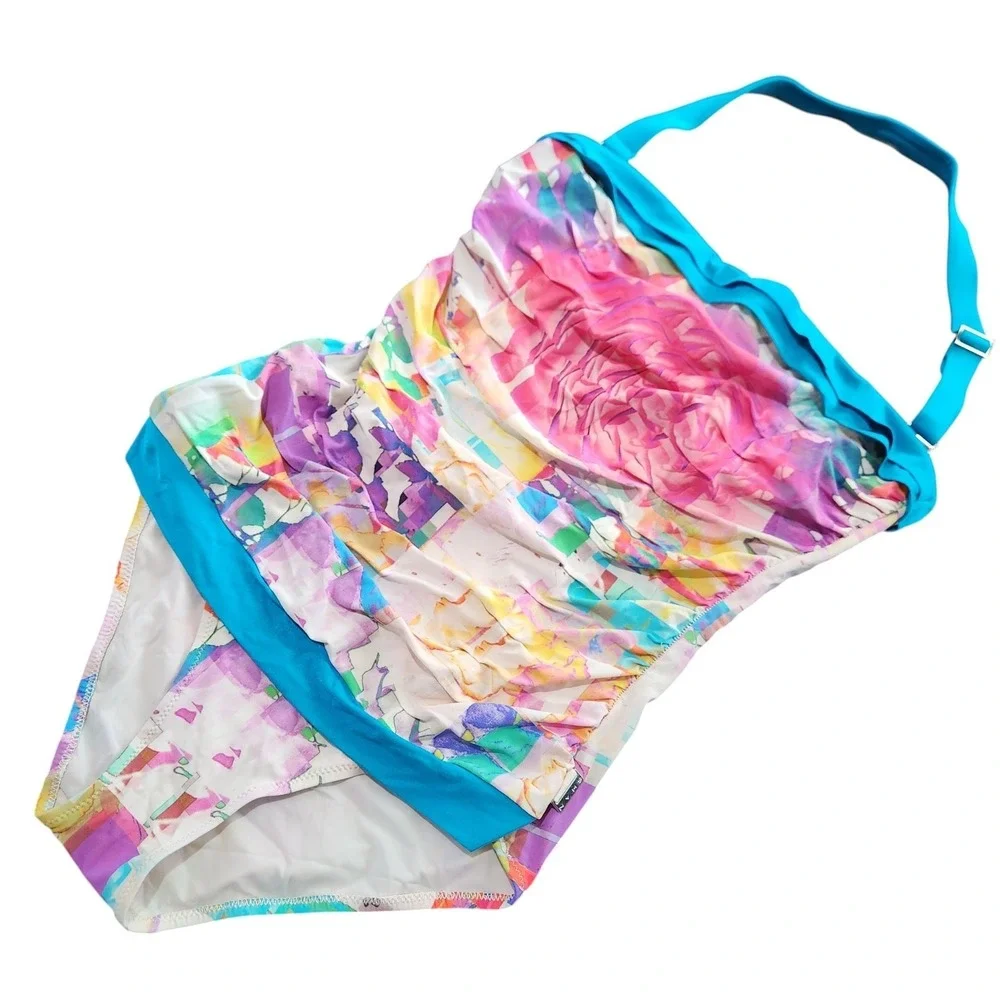 SHAN Women's Bandeau Halter One-Piece Swimsuit Size 8 EU 38 Underwired